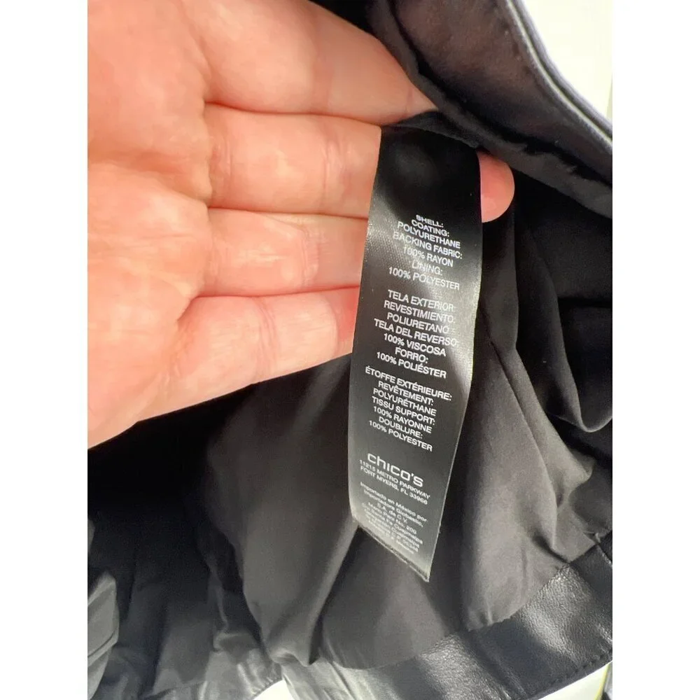 Chicos Womens Faux Leather Jacket Black Size 0 US Small